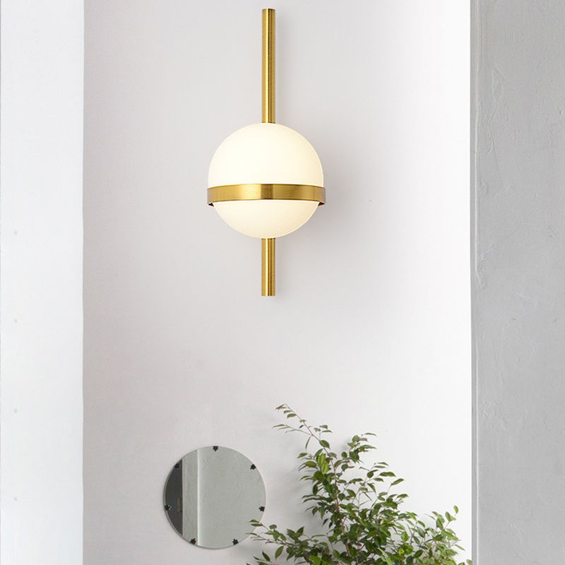 Modern Minimalist 1 Light Globe Wall Sconce White Glass Wall Lighting in Gold for Living Room