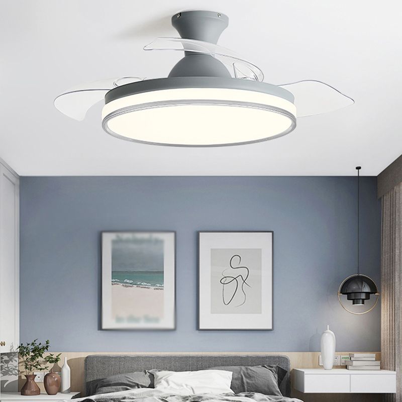 Modern Invisible Blade Fan Lamp Dining Room Circular LED Semi Flush Ceiling Light