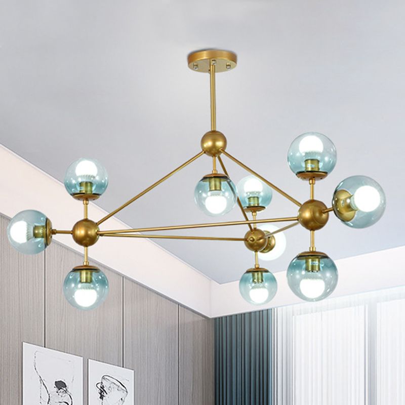 Modo Living Room Pendant Lamp Metal & Glass Multi-Head Contemporary Chandelier in Blue