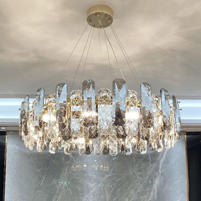 Round Crystal Pendant Light Fixtures Modern Chandelier Lighting for Living Room