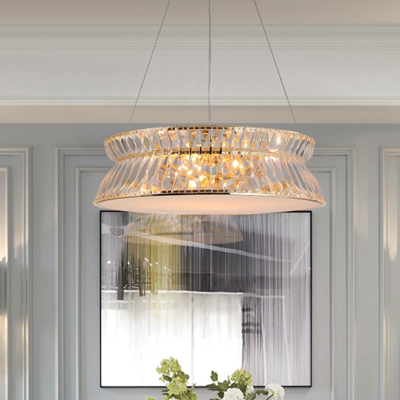 Modernism 4 Bulbs Ceiling Chandelier Drum Hanging Pendant Light with Clear Crystal Shade