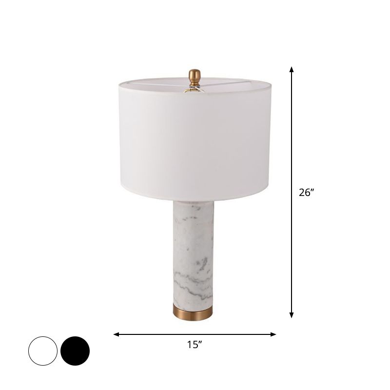 Cylinder Living Room Night Light Fabric 1 Light Minimalist Table Lamp with Marble Pillar in Black/White