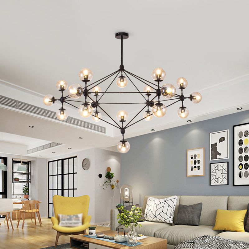 Shaded Glass Ceiling Chandelier Pendant Industrial-Style Living Room Hanging Chandelier Light in Black