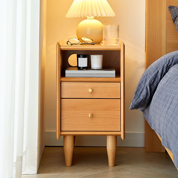 Solid Wood Kids Bedside Table Modern Nightstand with Open Cubby and Drawer