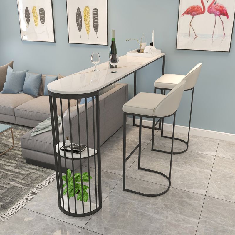 Stone Bar Dining Table Modern Oval Bar Table with Sled Base for Dining Room