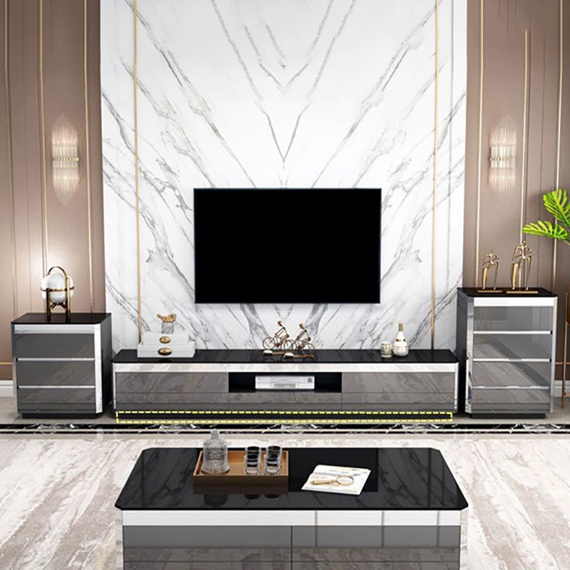 Glass TV Media Console Open Storage TV Stand for Living Room