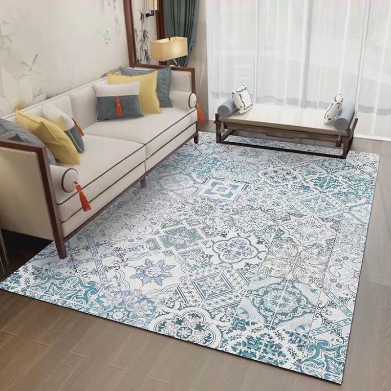 Classic Shabby Chic Rug Whitewashed Floral Printed Carpet Anti-Slip Backing Carpet for Home Decor