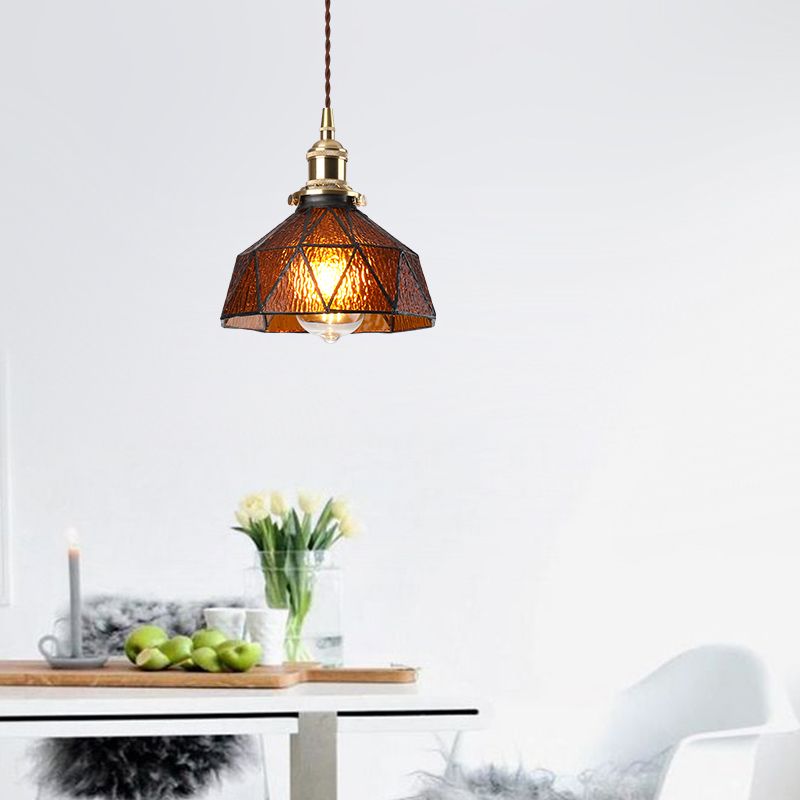 Icy Clear Glass Hanging Lamp Geometrisch Patroon 1 Lichte kom Tiffany-stijl Hanglamp in de stijl