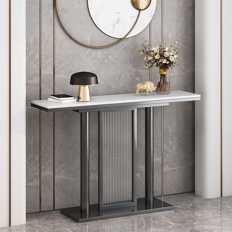 Rectangle Stone Top Accent Table with Pedestal Base for Hall