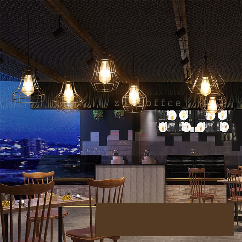 1-Light Wire Cage Pendant Lamp Industrial Black Iron Hanging Lighting for Restaurant