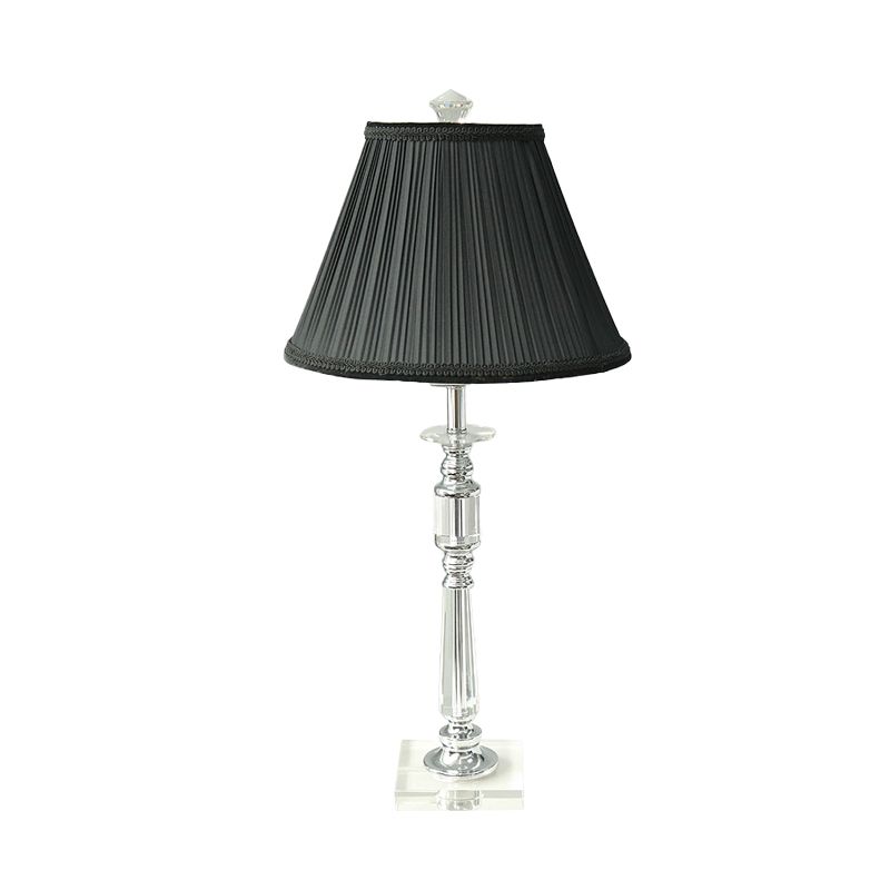 Pleated Shade Fabric Night Lamp Minimalism 1 Light Bedroom Nightstand Light in Black with Crystal Base