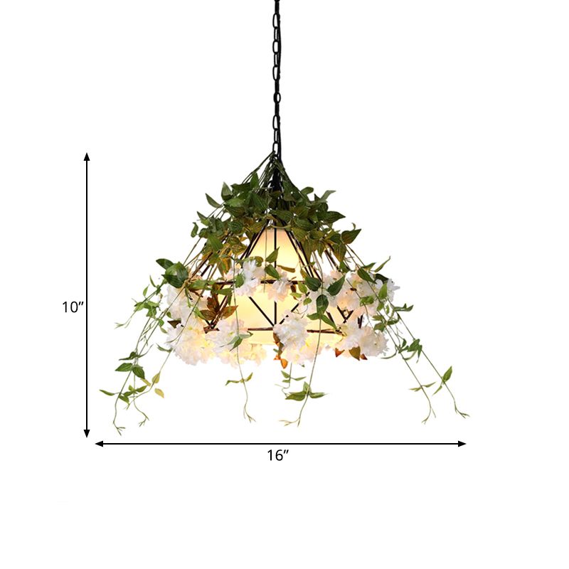 Industriële diamantplant Down Lighting 1 lamp LED metalen hanger licht in zwart voor restaurant, 16 "/19.5" /23.5 "W