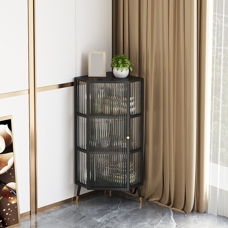 Industrial Curio Cabinet Corner Unit Metal Glass Doors Buffet Cabinet for Living Room