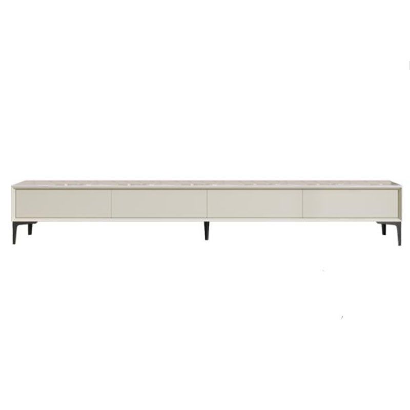 Contemporary TV Console, Matte/ Glossy White TV Stand with 4 Drawers