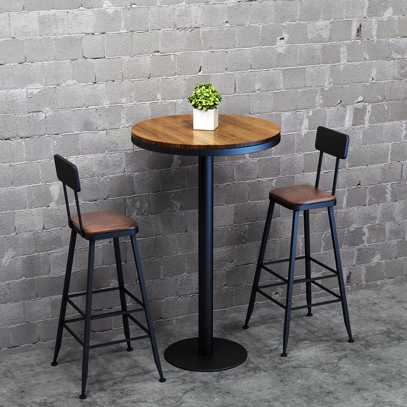 Solid Wood Bar Dining Table Industrial Bar Dining Table with Black Base