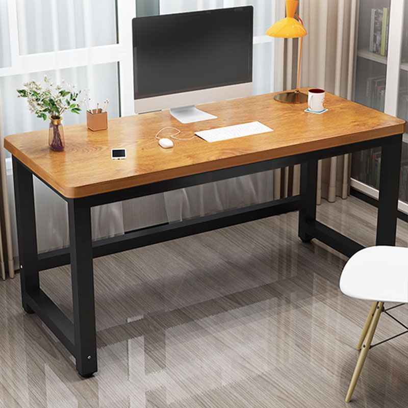 Rectangular Shaped Office Laptop Table Wood with Metal Legs in Brown