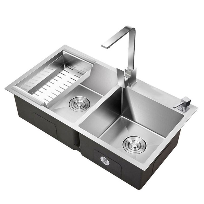 Rectangle Stainless Steel Kitchen Sink with Drain Assembly Contemporary Sink