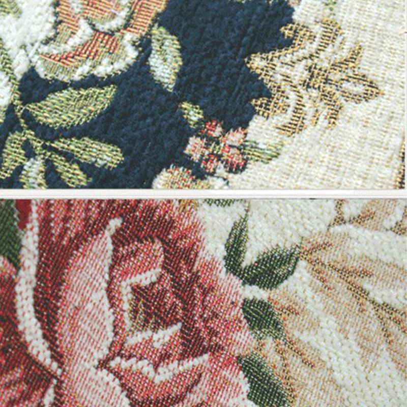 Beige Bohemian Area Rug Flower Pattern Polyester Area Carpet Anti-Slip Rug for Home Decor