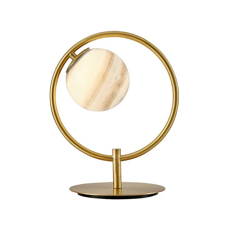 Gold Finish Planet Table Lamp Nordic 1 Bulb Stained Glass Night Light with Metal Ring