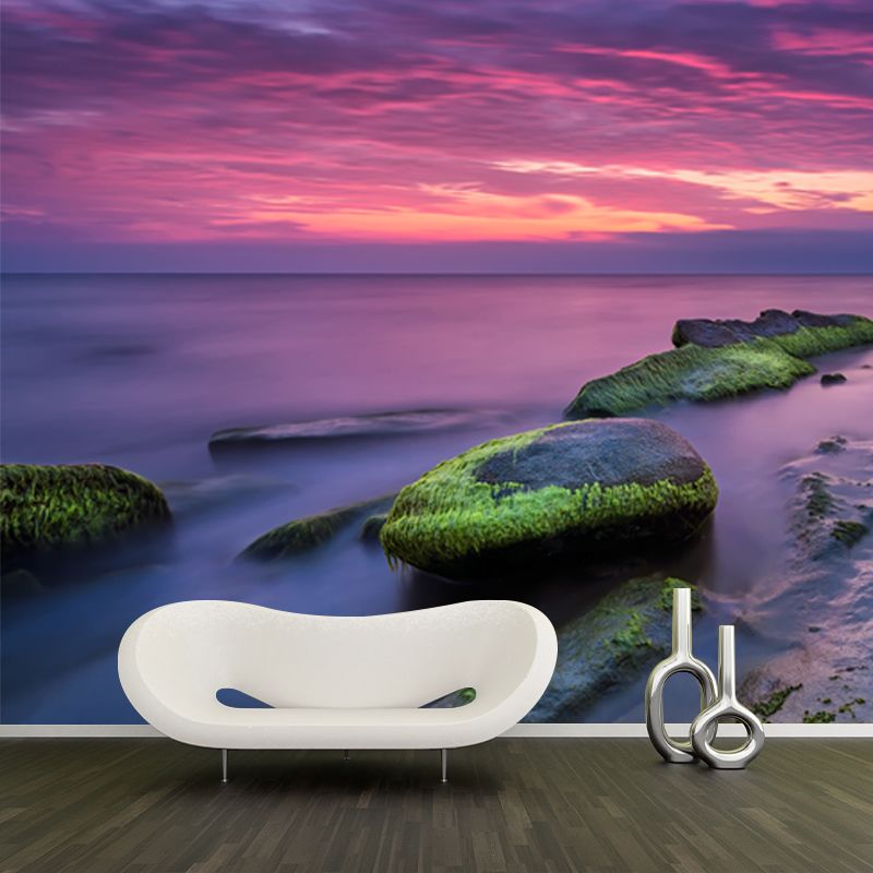 Photography Coast at Sunset Mural Wallpaper for Home, Purple-Green, Made to Measure