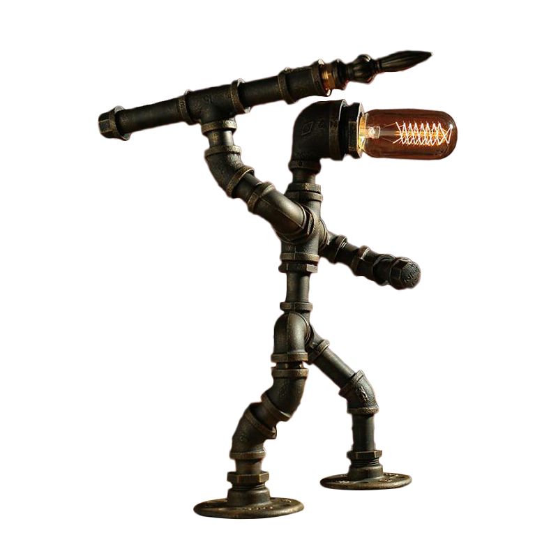 Iron Pipe Robot Night Table Light Cyberpunk Single-Bulb Boys Room Nightstand Lamp in Brass/Copper