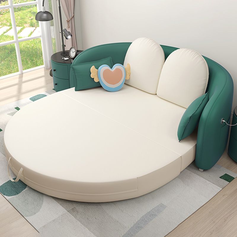 Modern Style Solid Wood Daybed Faux Leather Upholstered Daybed