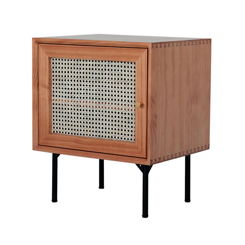 Modern 24 Inch H Cabinet Wicker/Rattan 1-Shelf Solid Wood Nightstand with Legs