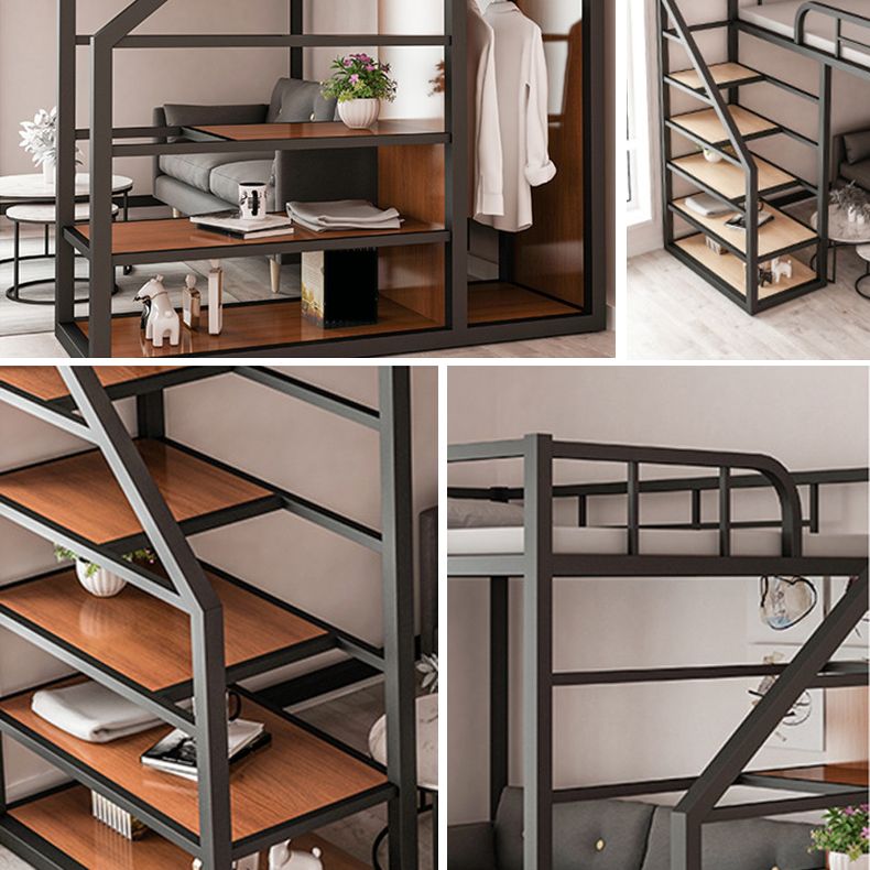 Glam Style High Loft with Guardrails and Staircase in Iron and Solid Wood