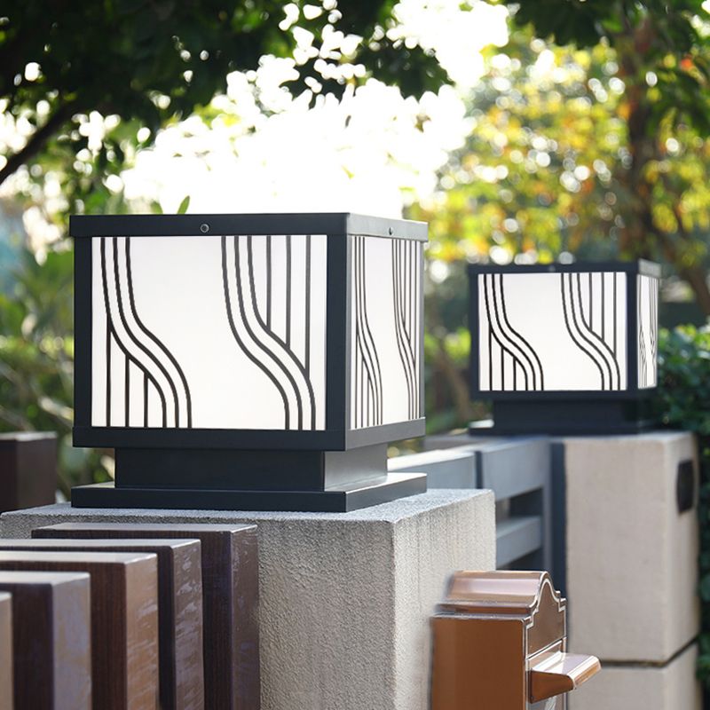 Metal Square Shape Outdoor Lights Modern Style 1-Light Solar Pillar Lamp