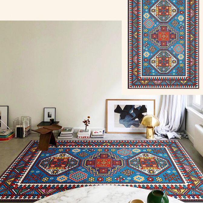 Brightly Colored Moroccan Area Rug Traditional Floral Printed Floral Printed Polyester Non-Slip Backing Carpet for Living Room