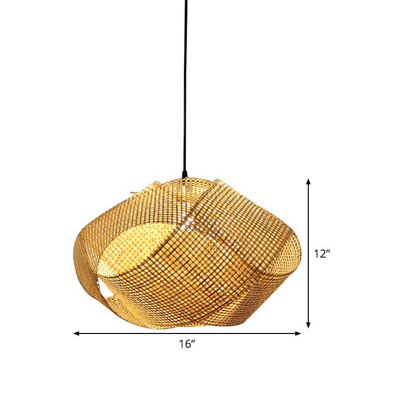 Swirl Down Lighting Japanese Bamboo 16"/19.5" Wide 1 Head Flaxen Ceiling Suspension Lamp