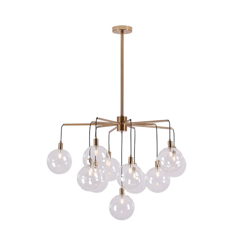 Modern Starburst Chandelier Light Clear/Amber Glass Globe Shade 11 Lights Living Room Hanging Light