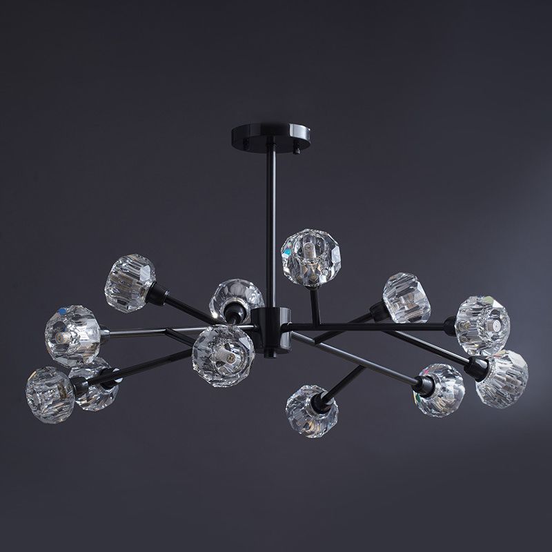 Mini Globe Crystal Chandelier Modern Style Black Finish Pendant Light pour le salon