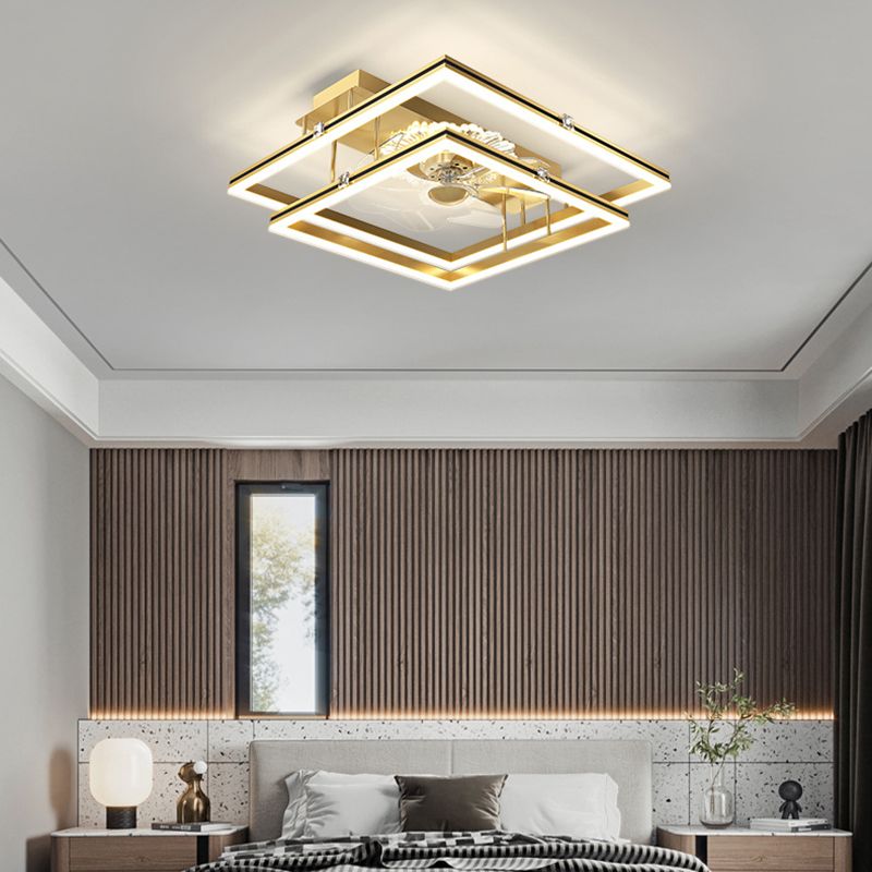 Light Luxury Iron Ceiling Fan Lamp Geometry LED Ceiling Fan Light for Living Room