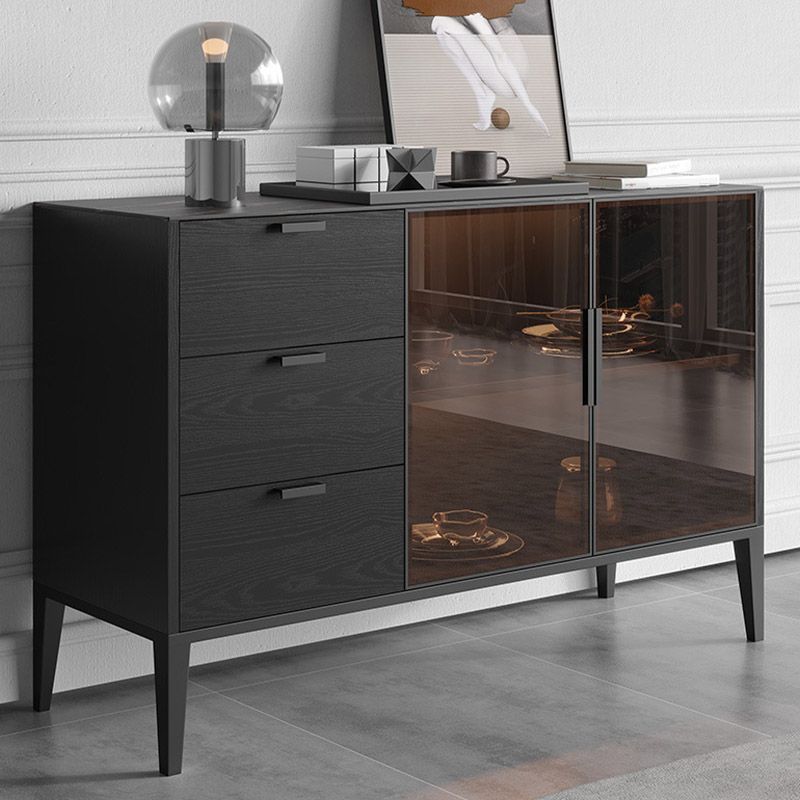 Black Dining Server with Drawers Contemporary Sideboard Cabinet