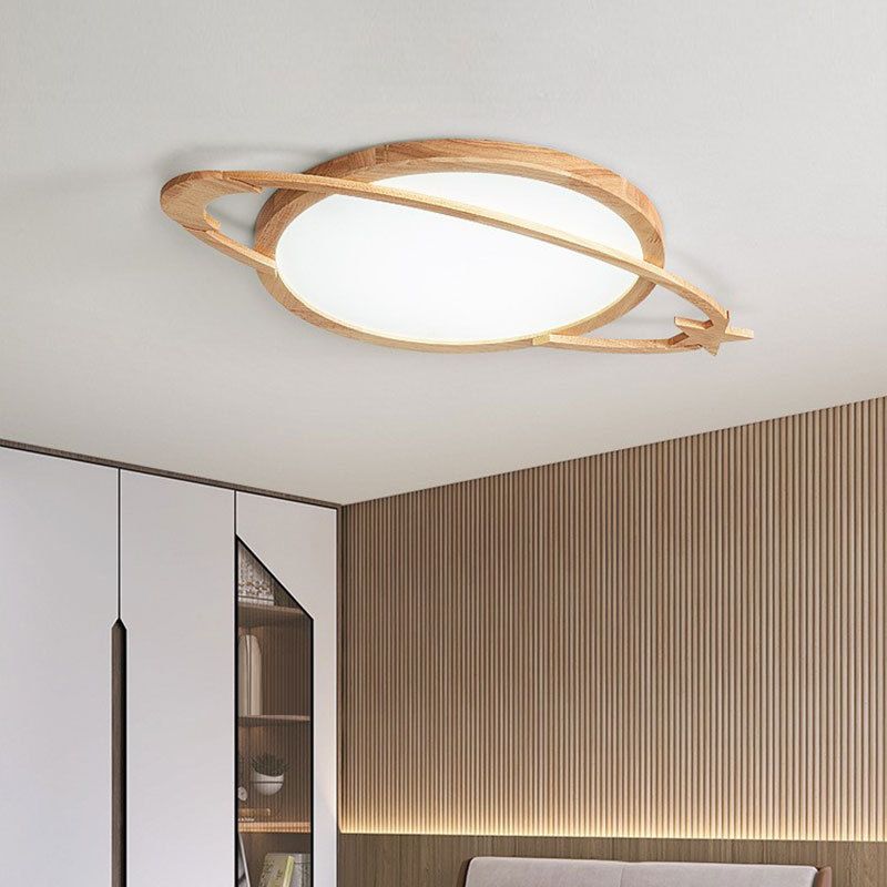 Modern Flush Light Planet Ceiling Lighting with Wood for Bedroom