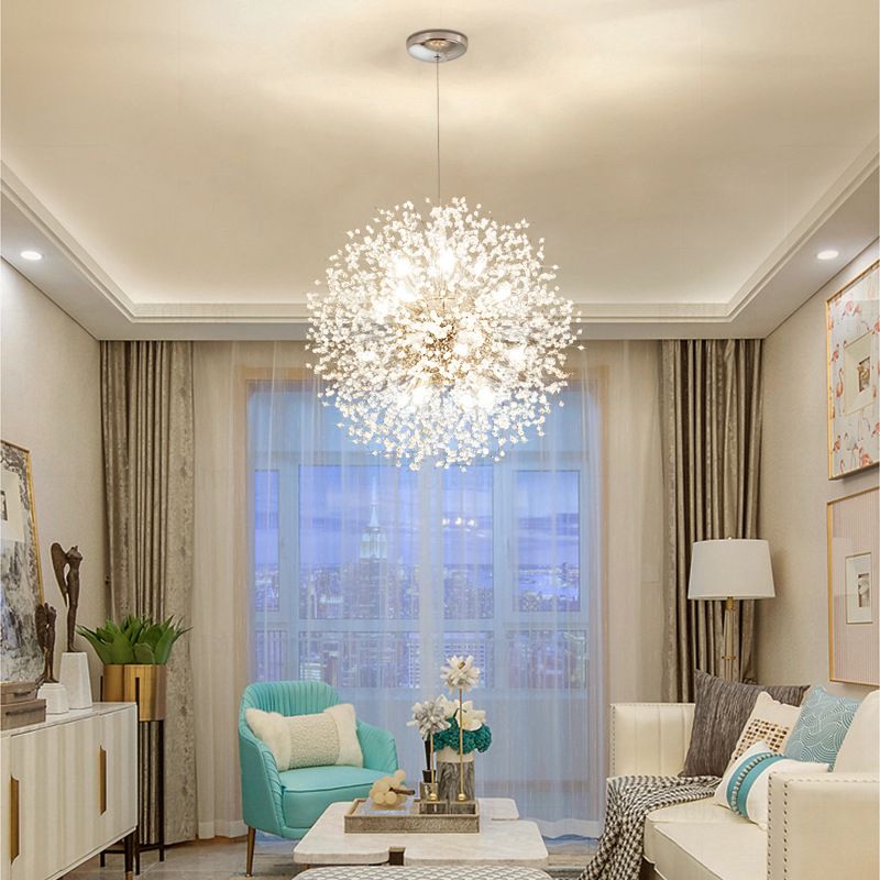 Simple Crystal Pendant Lighting Fixture Modern Style Hanging Chandelier for Living Room