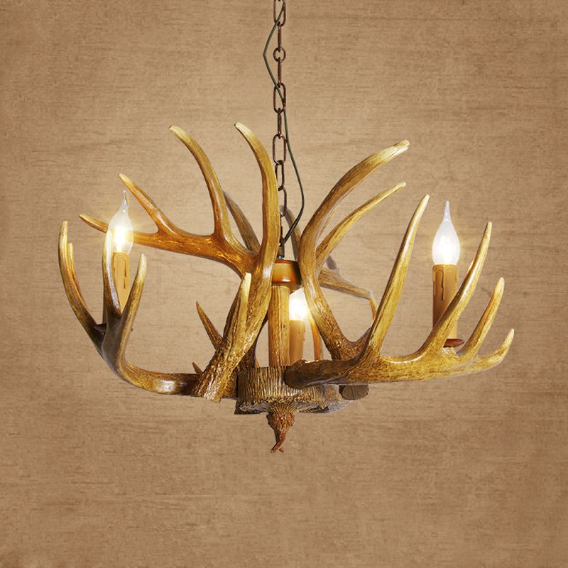 Antler Restaurant Pendant Chandelier Traditional Resin 3/4/5 Bulbs Brown Hanging Ceiling Light Kit