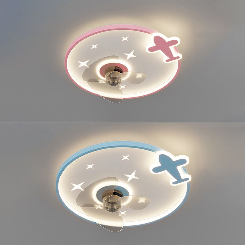 3-Blade LED Ceiling Fan Metallic Polish Finish Children Fan with Light for Hallway