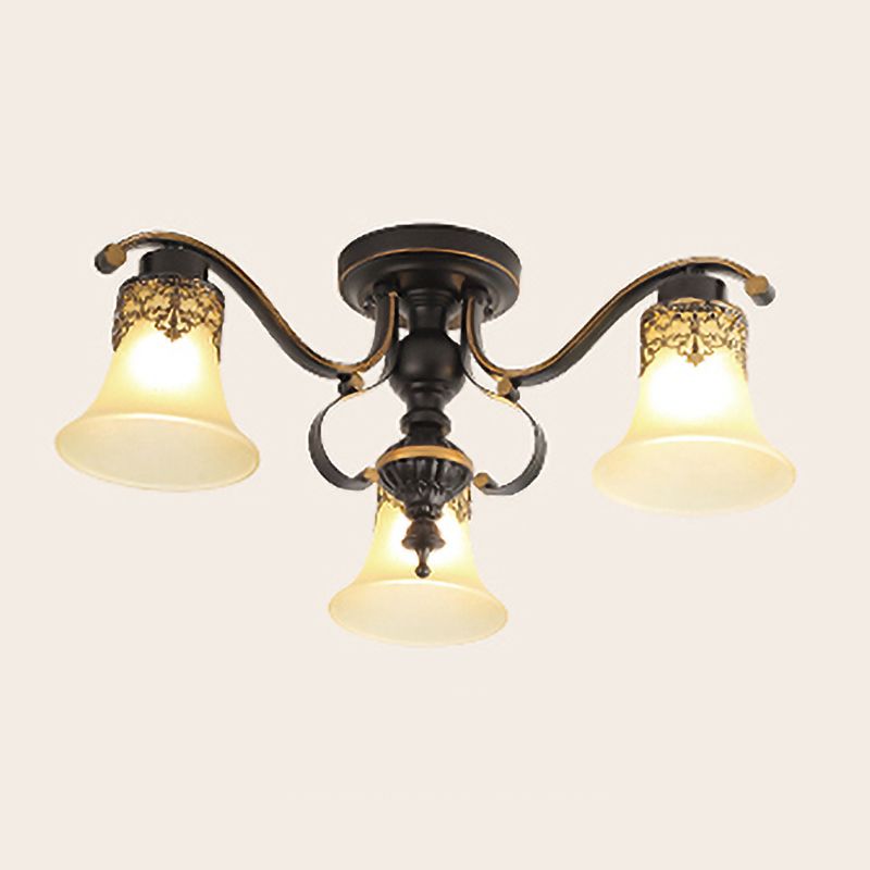 Retro Traditional Style Ceiling Lamp White Glass Flush Mount Light for Bedroom