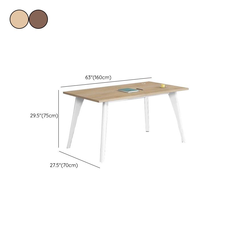 Rectangular Shaped Office Writing Table Wood with Metal Legs in Natural/Brown