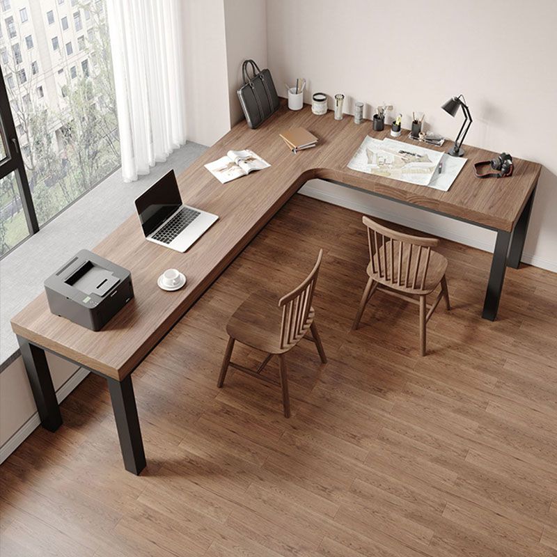 Modern L-Shape Office Desk Natural Solid Wood Writing Desk for Home