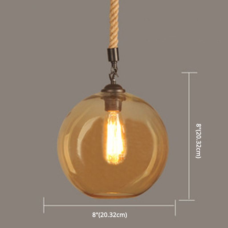 Amber Glass Globe Shade Pendant Light Vintage Industrial Mini Hanging Lamp with 39 Inch Adjustable Hanging Hemp Rope