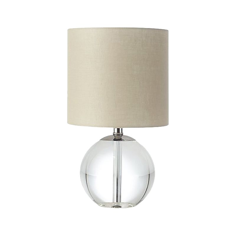 Beige 1 Head Nightstand Lamp Traditional Fabric Cylindrical Shade Table Light with Crystal Spherical Base