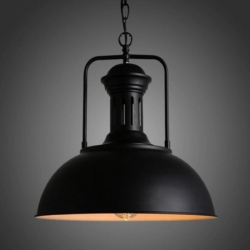 1 Light Dome Ceiling Pendant Industrial Style Metal Hanging Light Fixtures for Restaurant