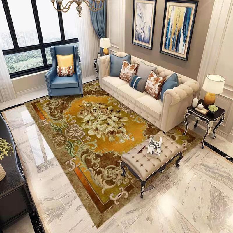 Moroccan Medallion Pattern Area Rug Polyester Indoor Carpet Pet Friendly Rug for Living Room