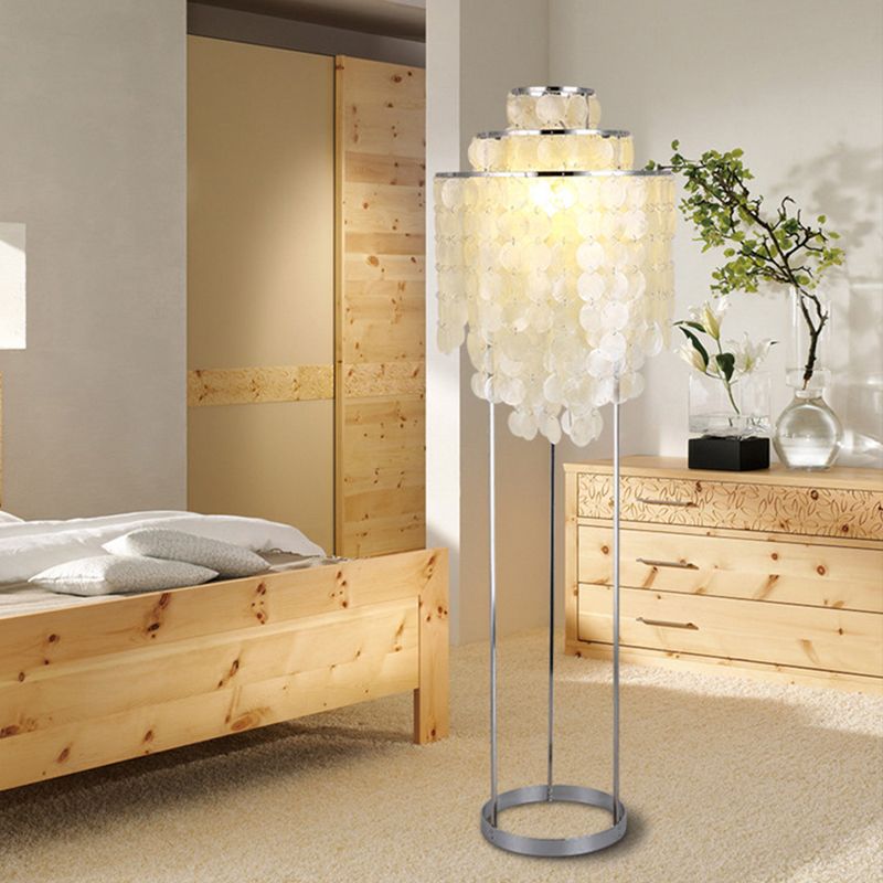 LED Wind Chime Standing Floor Lamp Contemporary Shell Reading Floor Lamp in White