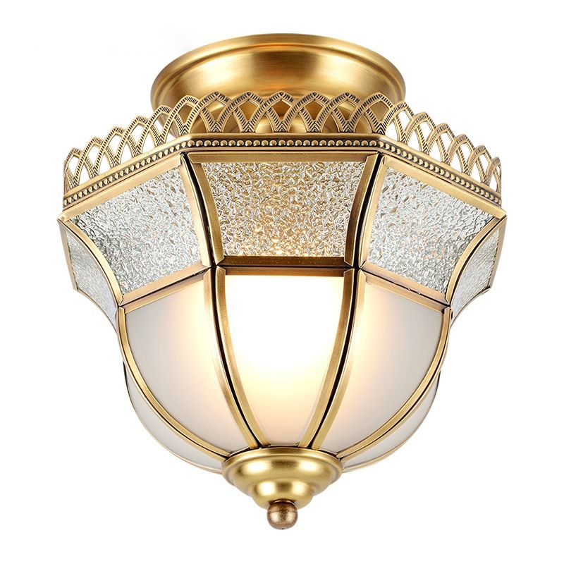 Glass Close to Ceiling Light Traditional Brass Faceted Aisle Semi Mount Lighting