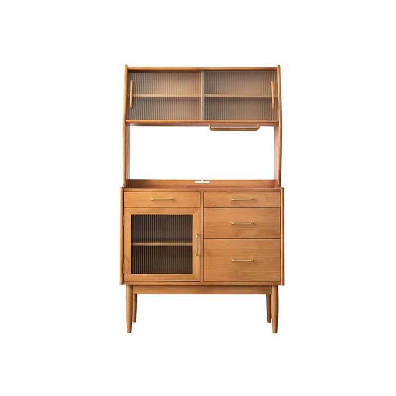 Nordic Style Pine Wood Storage Sideboard Cabinet with Glass Doors