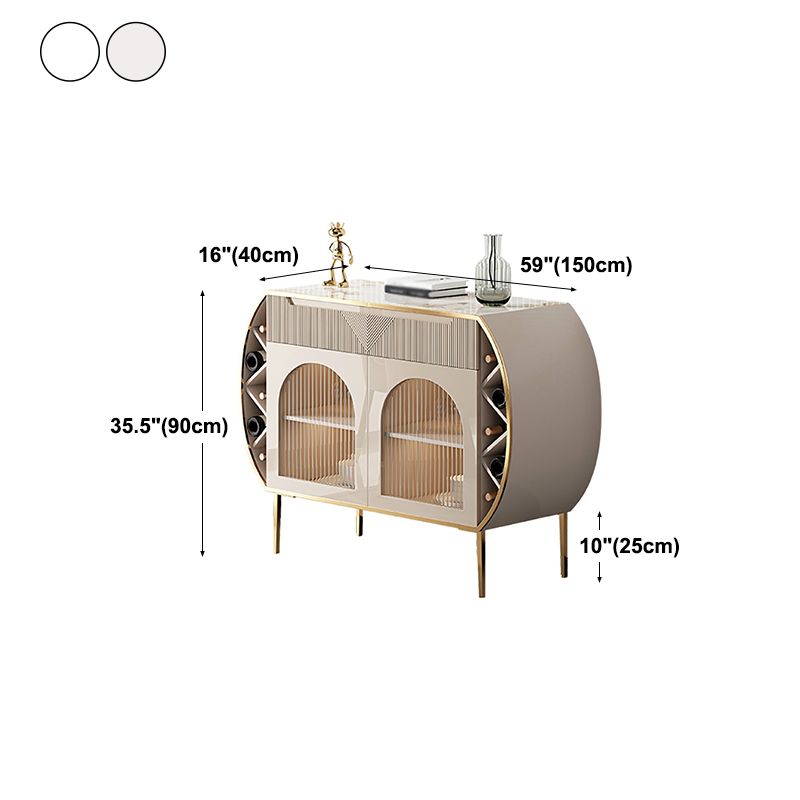 2-Drawer Engineered Wood Sideboard Glam White Stone Credenza with Lamp for Living Room